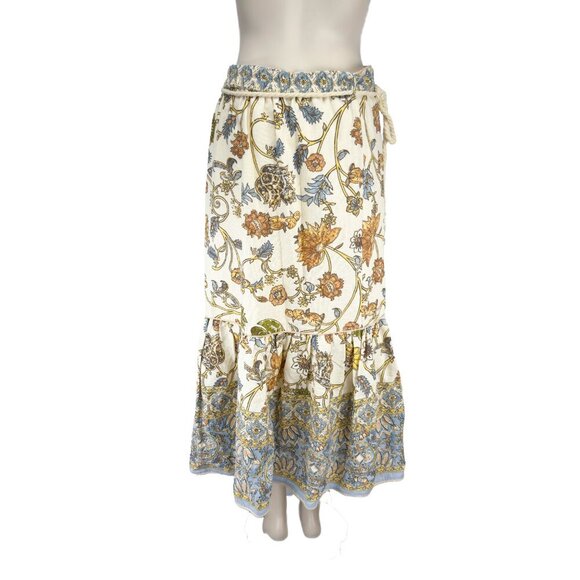 NEW* HOUSE OF HARLOW 1960 Linen Blend Floral Boho Beige Red Blue Maxi Skirt sz S - Picture 3 of 12
